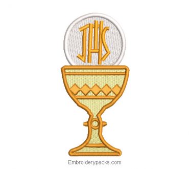 First communion cup and ostia embroidered design