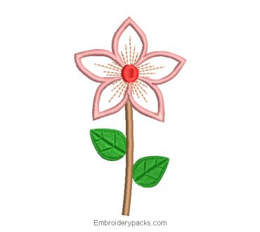 Flower embroidery design with green leaves