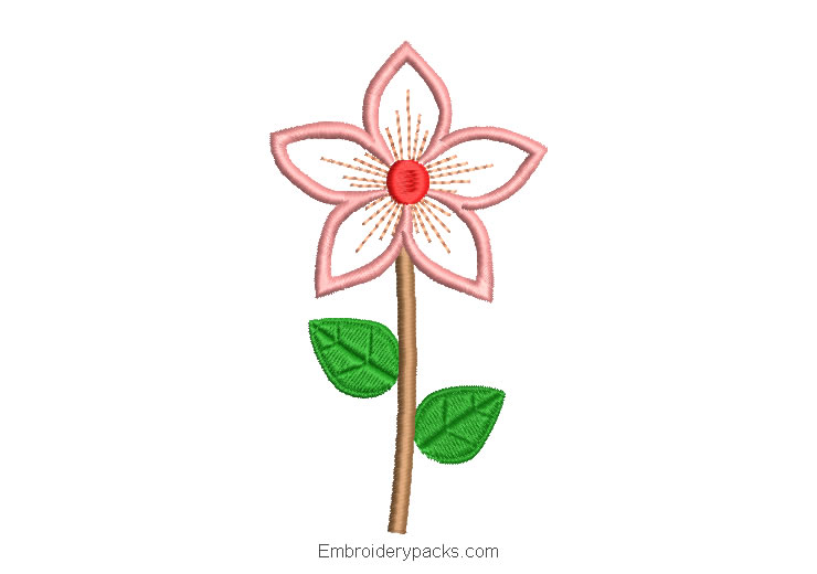 Flower embroidery design with green leaves