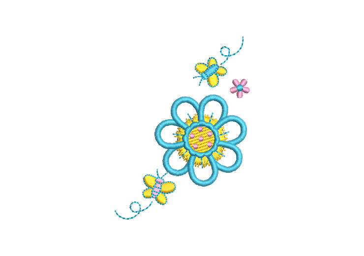 Flowers with Butterfly Embroidery Designs