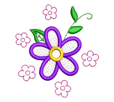 Flowers with Green Leaves Embroidery Designs