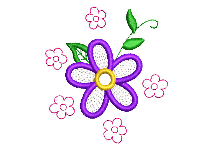 Flowers with Green Leaves Embroidery Designs