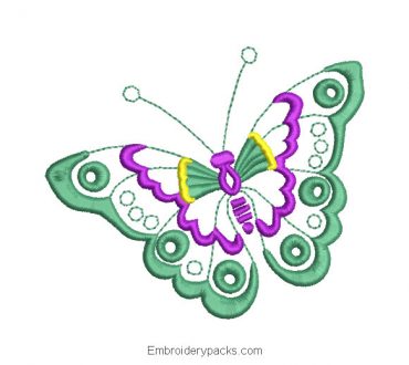Flying Green Butterfly Embroidered Design