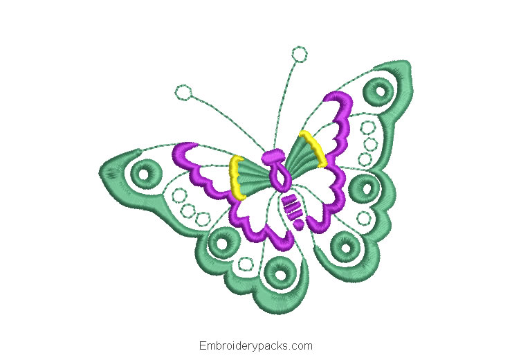 Flying Green Butterfly Embroidered Design