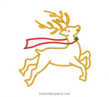 Flying reindeer design for machine embroidery