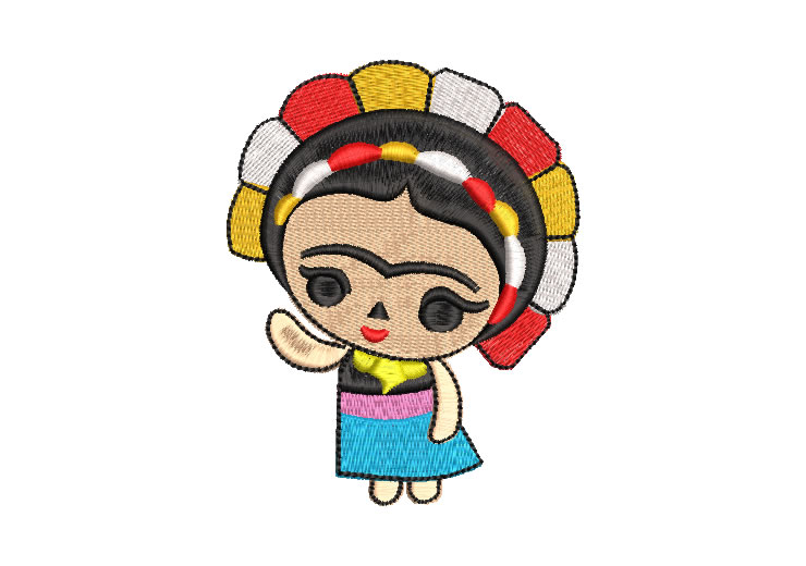 Frida Kahlo Doll with Flowers Embroidery Designs