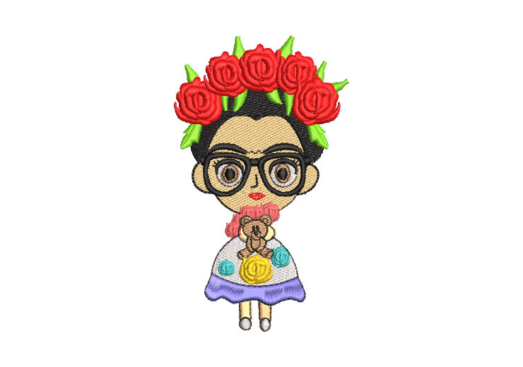 Frida Kahlo Doll with Glasses Embroidery Designs