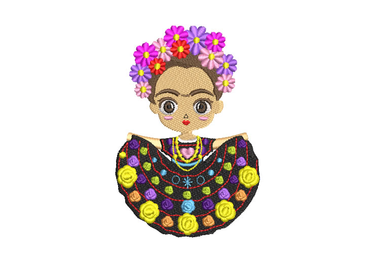 Frida Kahlo Doll with Skirt Embroidery Designs