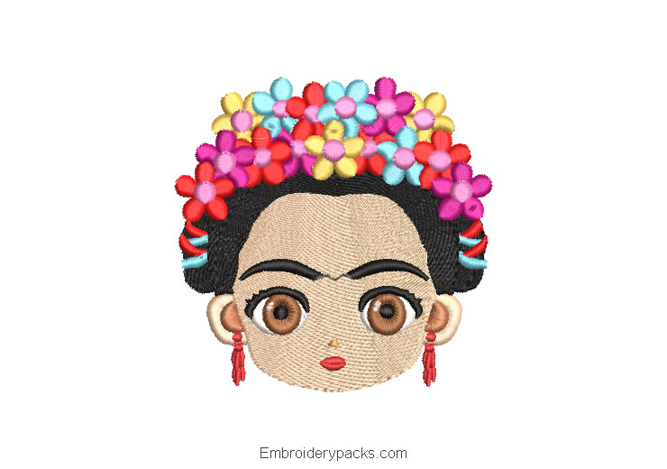 Frida Kahlo Face Embroidery Design