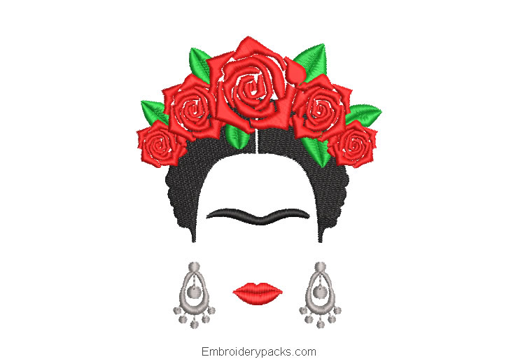 Frida kahlo embroidery design with roses