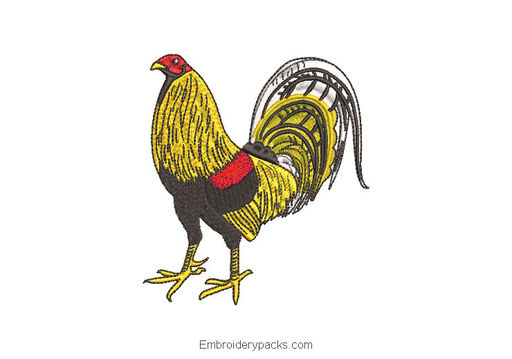 Game rooster design for embroidery machine
