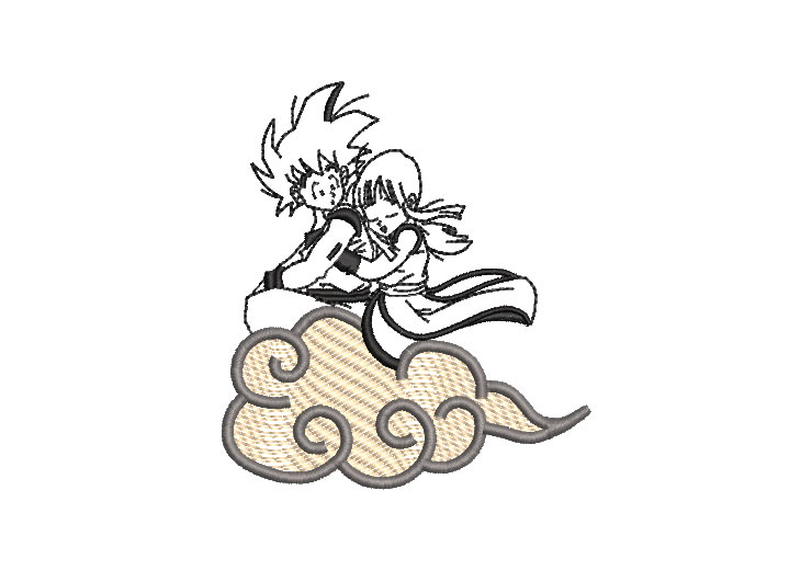 Goku and Chi-Chi Flying Dragon Ball Z Embroidery Designs