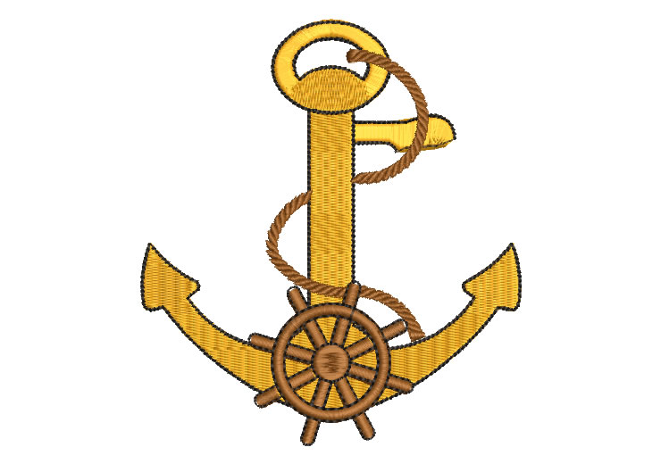 Gold Anchor with Rope Embroidery Designs