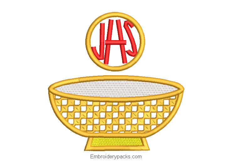 Gold chalice cup embroidered design with JHS letter
