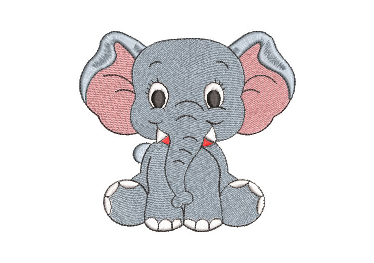 Gray Baby Elephant Embroidery Designs