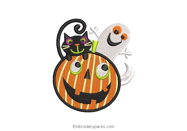 Halloween ghost pumpkin embroidery design