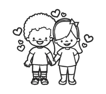 Happy Children with Heart Embroidery Designs