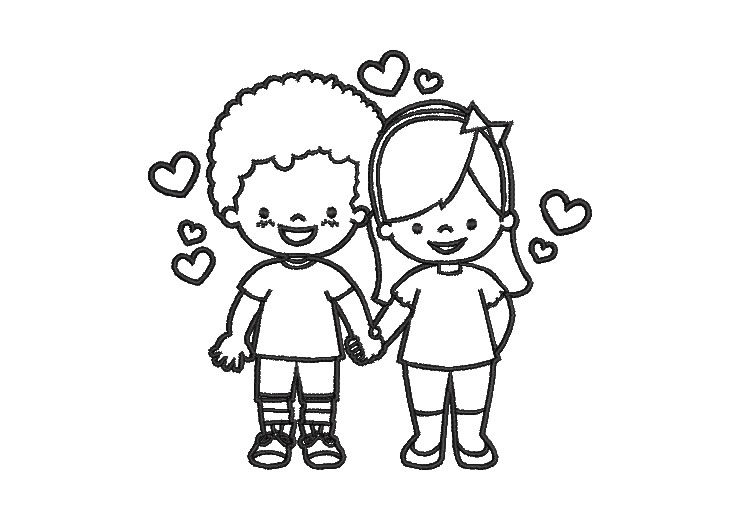 Happy Children with Heart Embroidery Designs