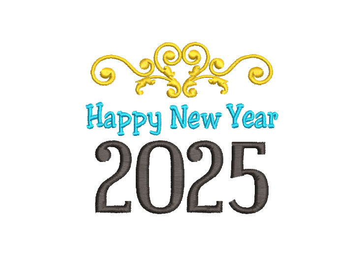 Happy New Year 2025 Letter Embroidery Designs