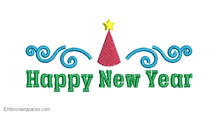 Happy New Year Letter Embroidery Design