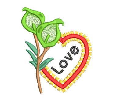 Heart with Flower Decoration and Letter Love Embroidery Designs