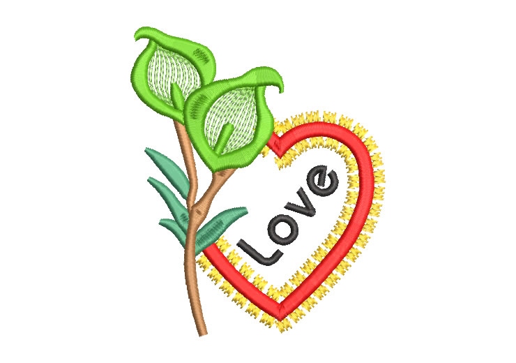 Heart with Flower Decoration and Letter Love Embroidery Designs