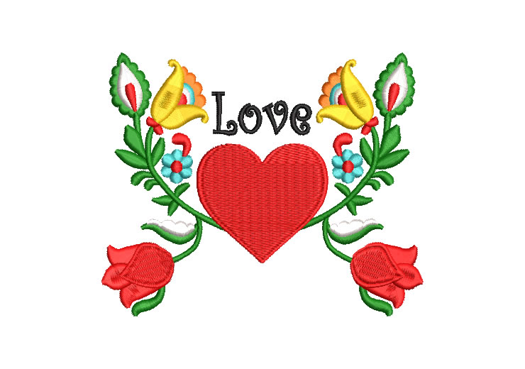 Heart with Flowers Letter Love Embroidery Designs