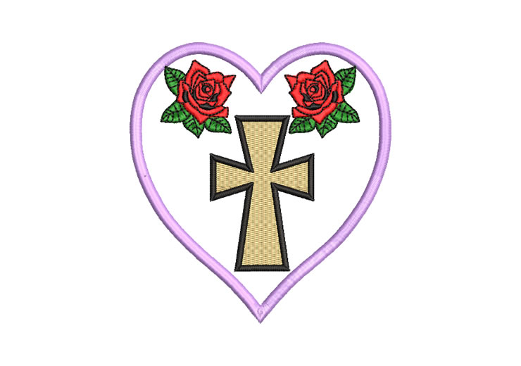 Heart with Roses and Cross Embroidery Designs