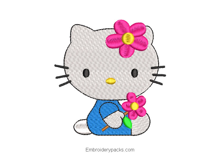 Hello kitty baby embroidery design with flowers