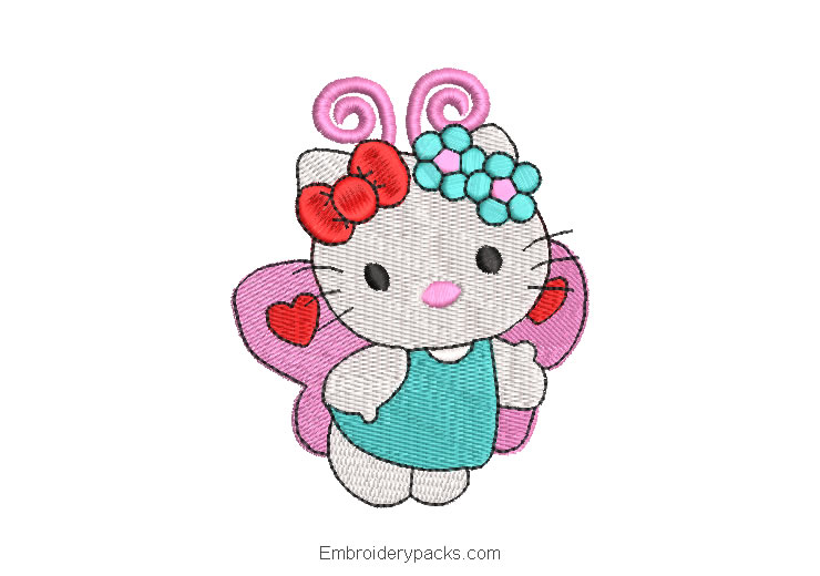 Hello kitty butterfly embroidery design for embroidery