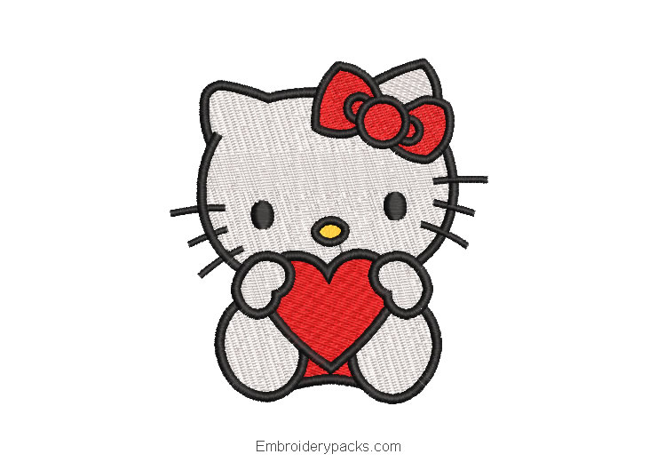 Hello kitty embroidery design with heart