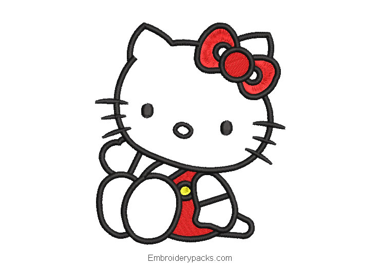 Hello kitty embroidery design with red dress
