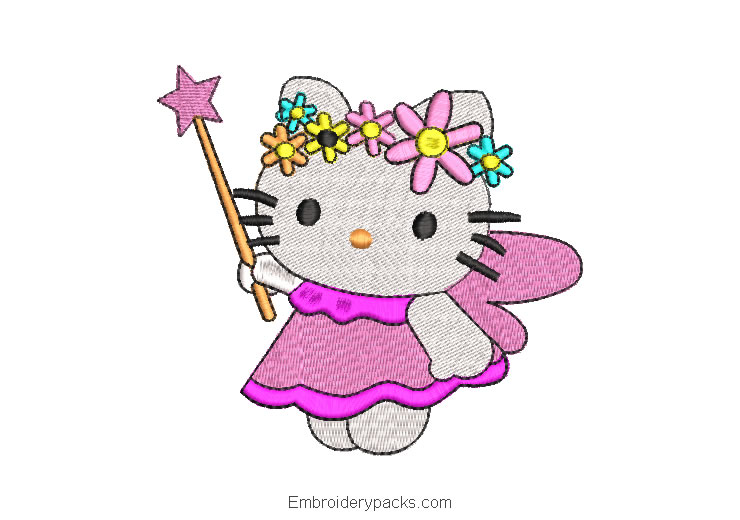Hello kitty with magic wand embroidery design