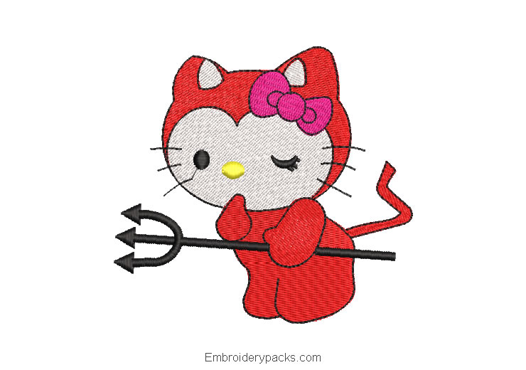 Hello kitty with sword embroidery design
