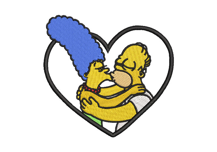 Homer and Marge Simpson Hugging Embroidery Designs