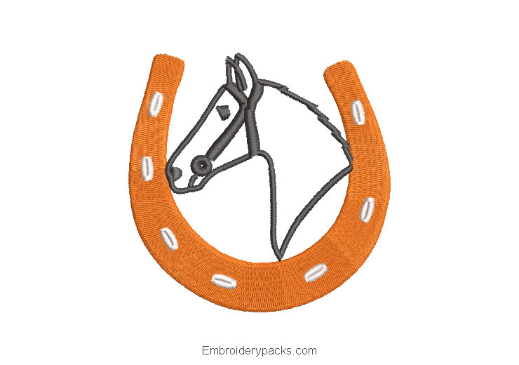 Horseshoe Embroidered Design with Horse Background