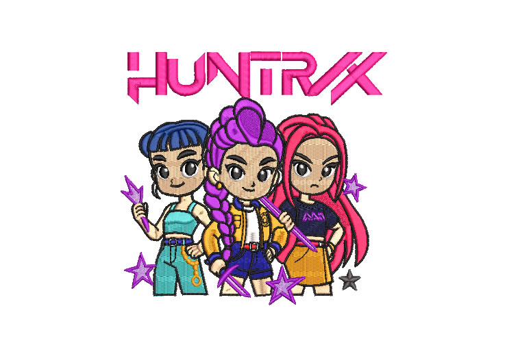 Huntrix Rumi Mira and Zoey Embroidery Designs