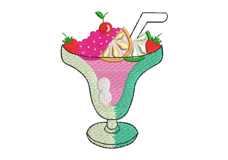 Ice Cream Cup with Fruits Embroidery Designs
