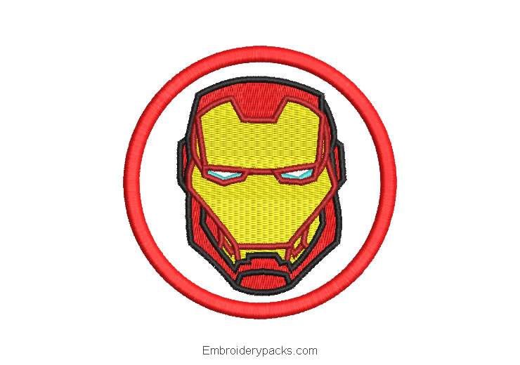 Iron man face embroidered design in circle