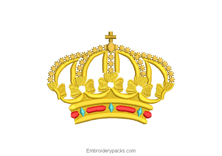 King crown with cross embroidery design