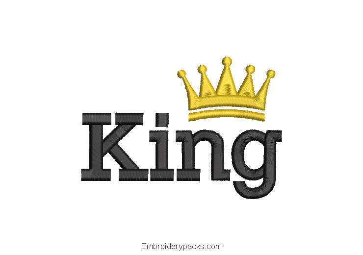 King with Crown Letter Embroidery Design