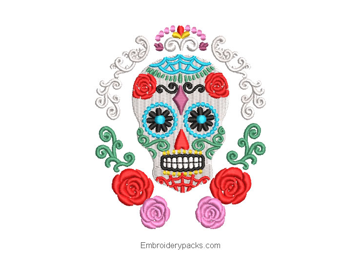 La catrina skull embroidered design with roses