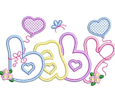 Letter Baby with Flowers and Heart Embroidery Designs