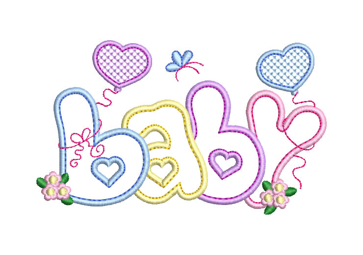 Letter Baby with Flowers and Heart Embroidery Designs