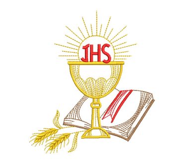 Letter JHS Chalice cup with Bible and Wheat Embroidery Designs