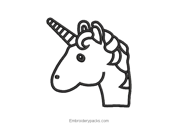 Linear unicorn pony head embroidery design