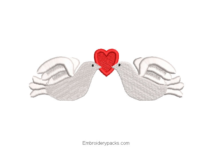 Love doves with heart embroidery design