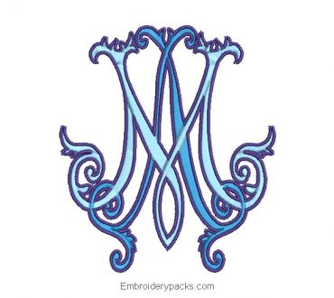 M letter monogram embroidery design