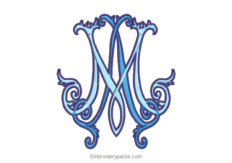 M letter monogram embroidery design