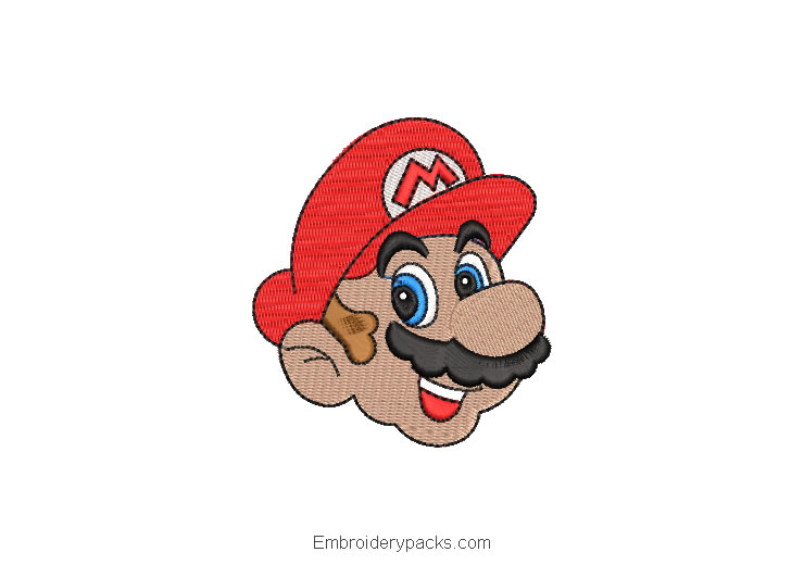 Mario Bros Face Embroidered Design